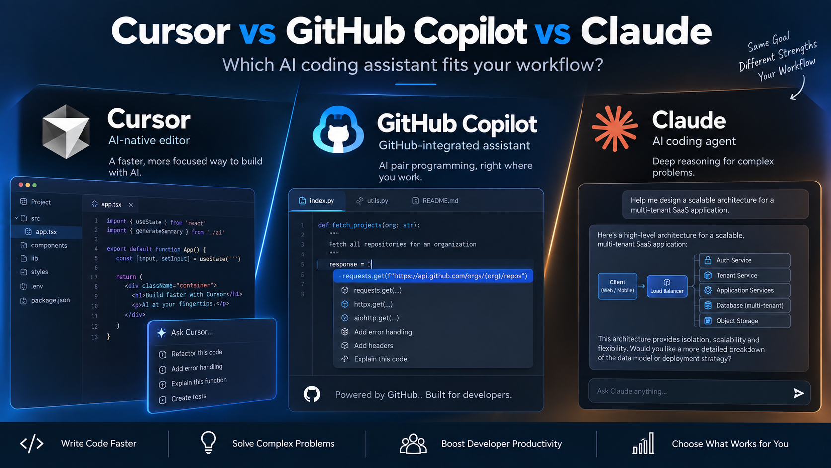 Cursor vs GitHub Copilot vs Claude